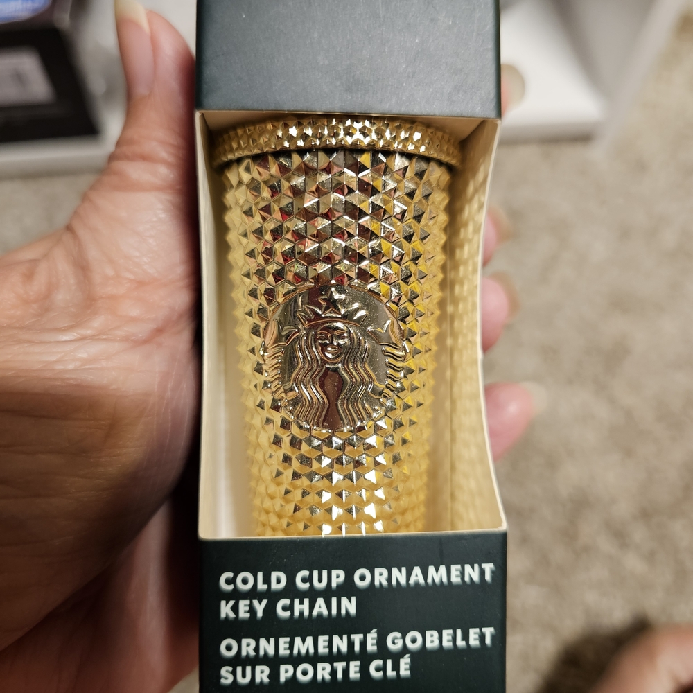 NEW Starbucks Metallic Gold Studded Key Chain Cup